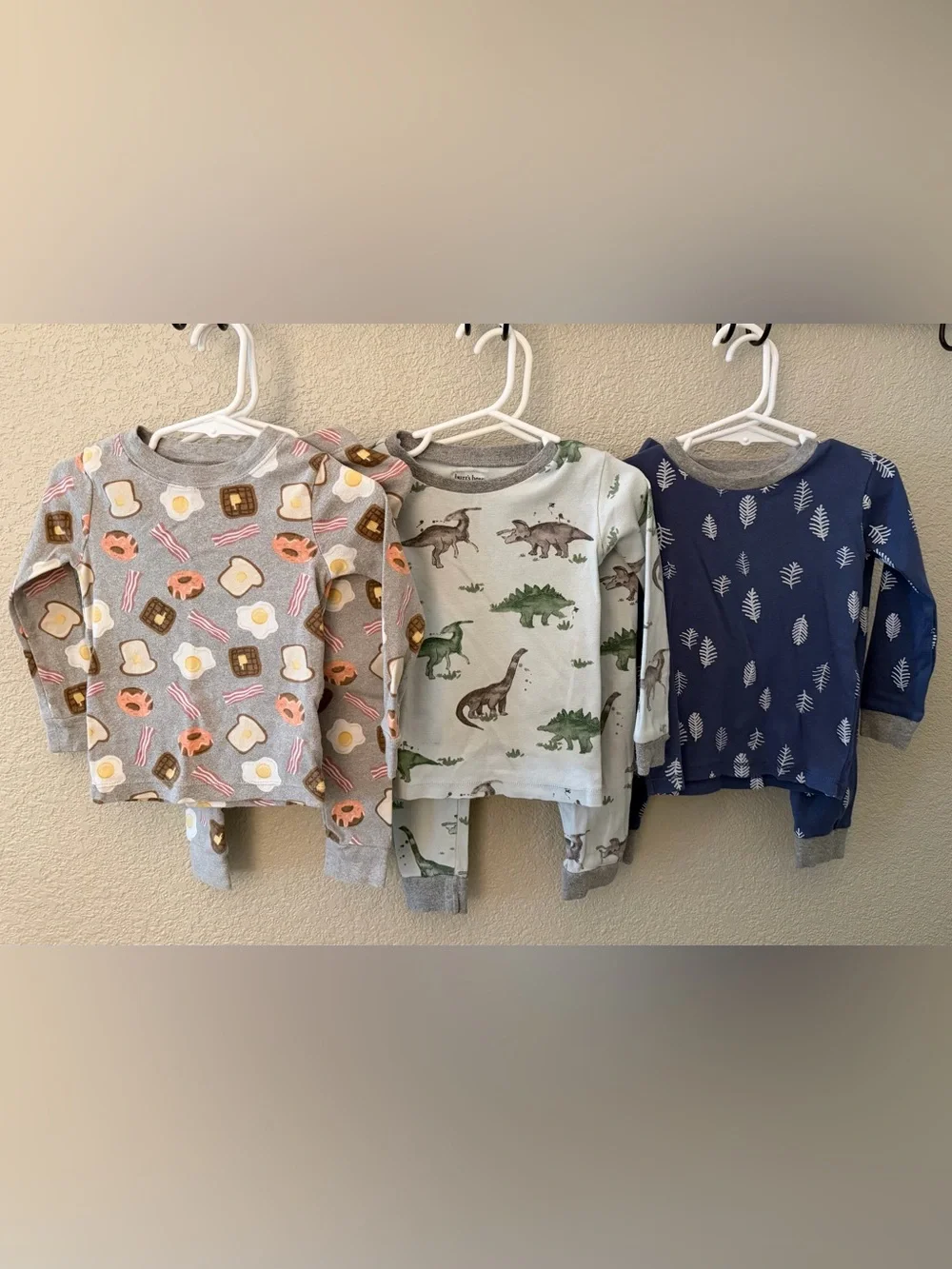 Bundle 3 Sets Fall/Winter 2T Pajamas- Breakfast, Dino, Leaves. Burt's Bees, WN